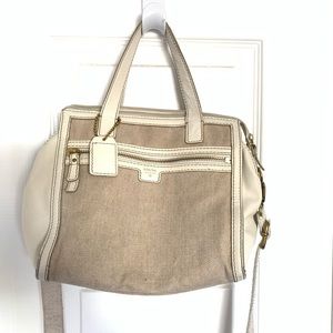 Fossil linen and leather cream satchel crossbody